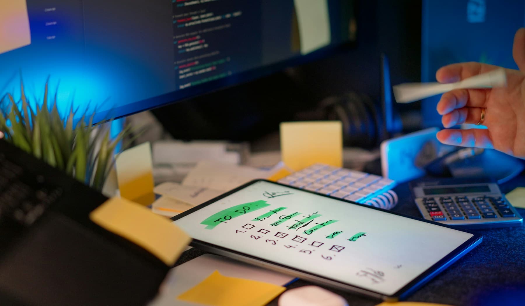 A modern engineering workspace showing product code